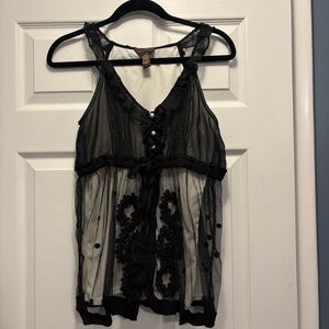 Y2K Small Black Sheer Camisole with Intricate Detailing Charmed Vibes